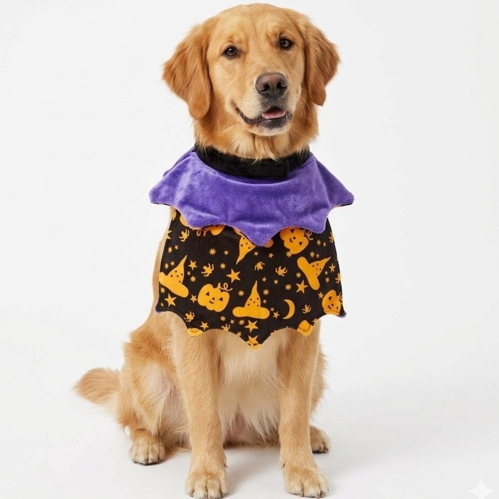 Heart to Tail Halloween Pet Cape S/M Black Purple Pumpkin Spooky Costume